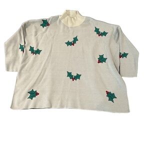 Chic Soul Cream and Green Turtleneck Sweater with Festive Flair